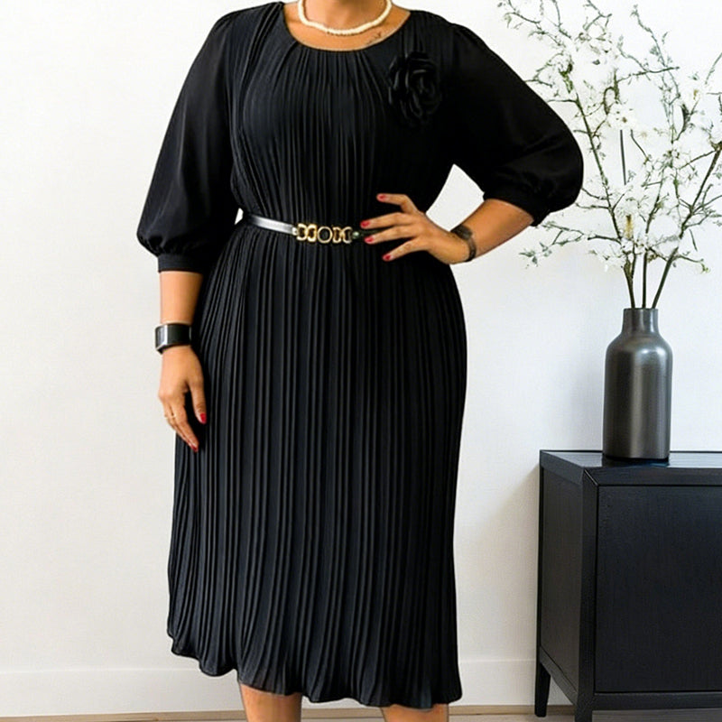 🔥🎁New arrival 50% OFF💥Women's 3/4 Sleeve Pleated Midi Dress with Belt