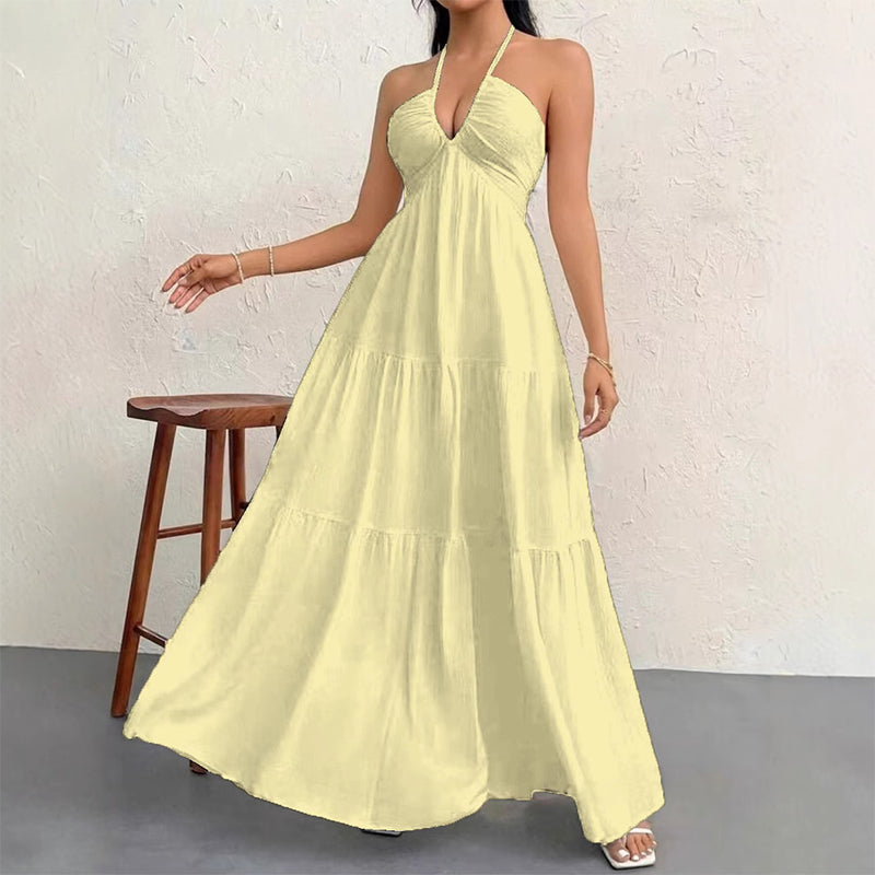 💃New Arrival Special Price:£15.99!!✨30K+ SOLD🌸Halter Neck Backless Tiered Maxi Dress