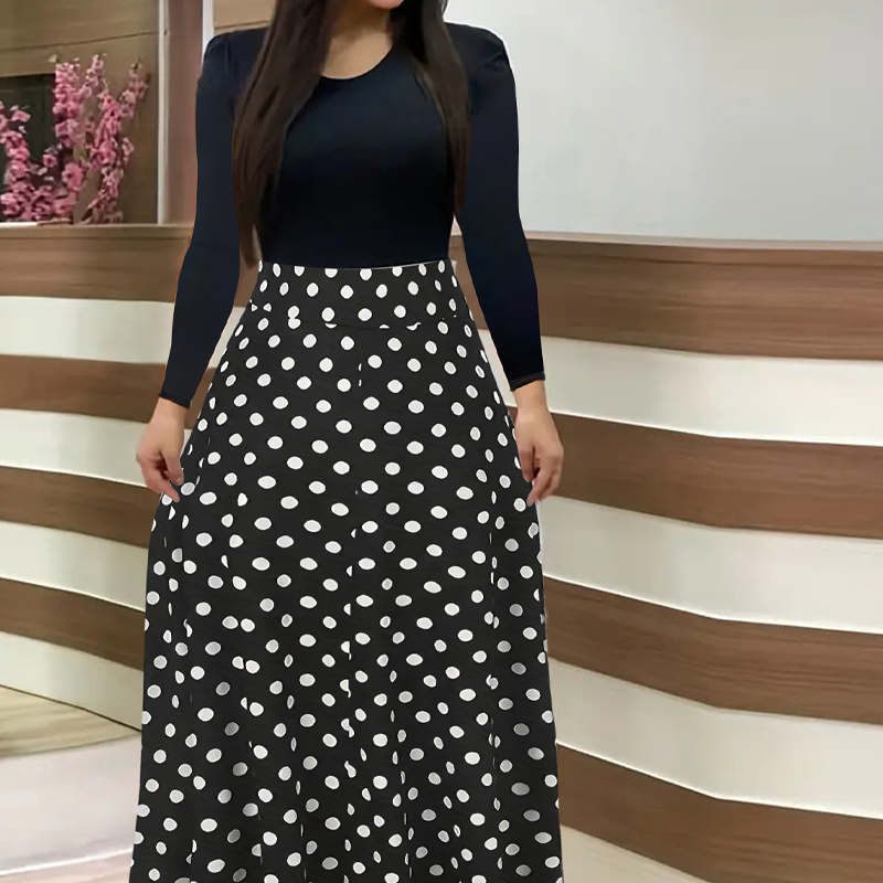 🔥Hot Sale Offers-Women's Long Sleeve Floral Print Spliced Dress