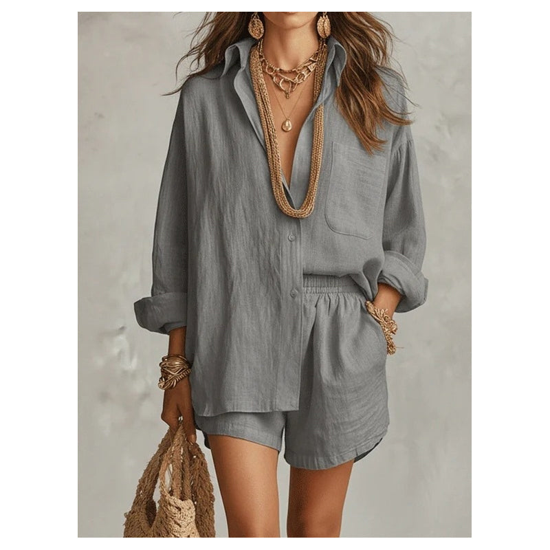 🔥Hot Sale Offers-Women's Two-Piece Casual Shirt and Shorts Set