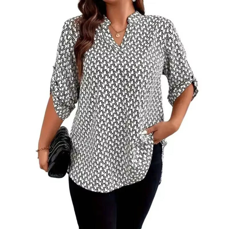 Women's Geometric Print V-Neck Blouse