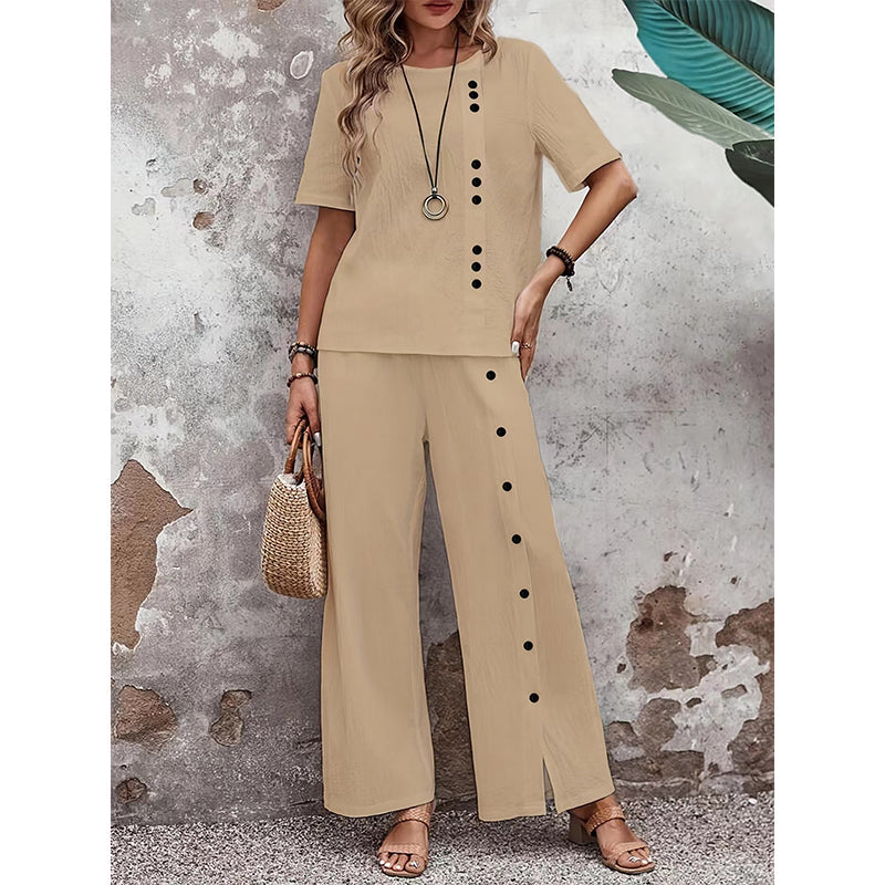 🔥🔥50% off new arrivals-Women's Casual Top & Wide-Leg Pants 2-Piece Set