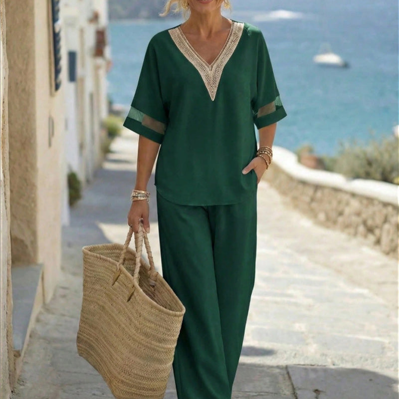 🔥New Arrivals & Special Offers-Elegant V-Neck Top & Wide-Leg Pants Set