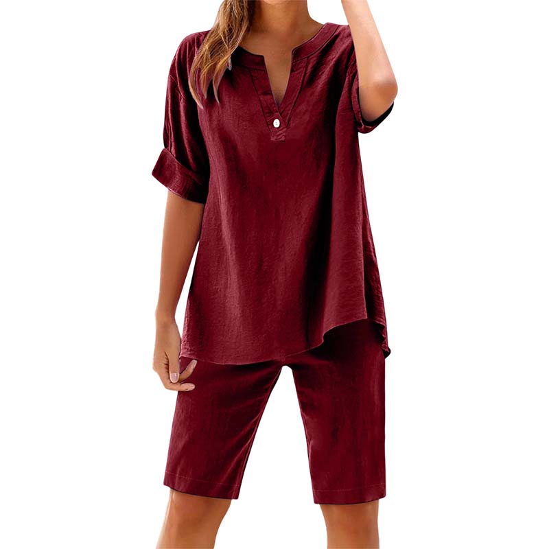 Women's Relaxed Fit Solid Short Sleeve Top and Shorts Set