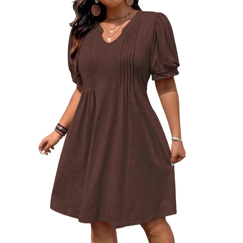 Elegant Style That Flatters Every Curve ✨A timeless A-line dress designed with a graceful V-neck, soft puff sleeves, and a flattering silhouette that makes you feel confident for any occasion.
