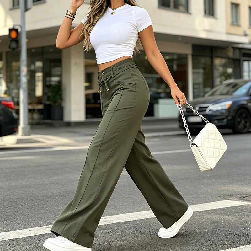 ✨ Easy Everyday Comfort | Women's High-Waisted Straight-Leg Pants with Elastic Back