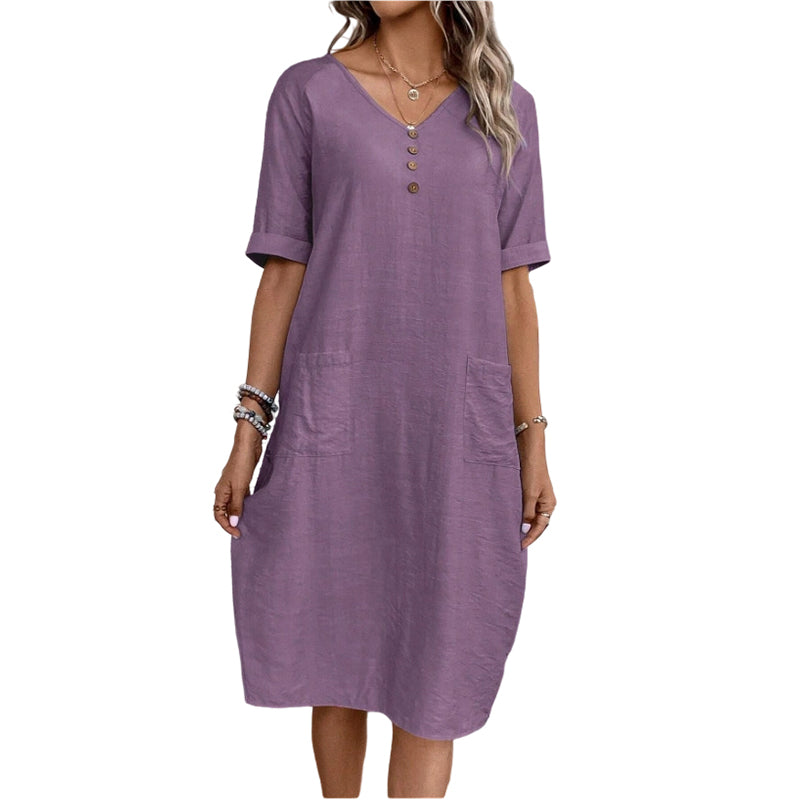 ⌛Limited-time offer-Women's Relaxed Fit Summer V-Neck Dress