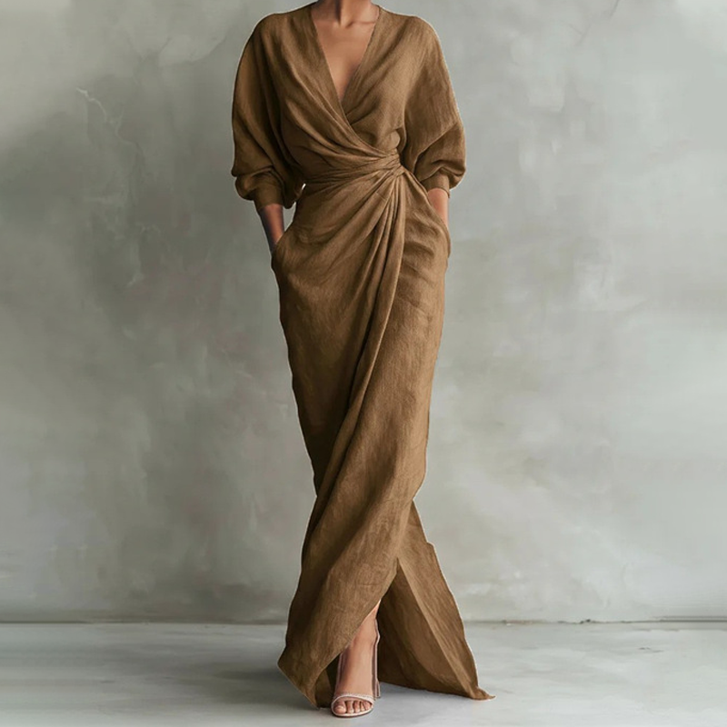 Women's Elegant V-Neck Wrap Maxi Dress