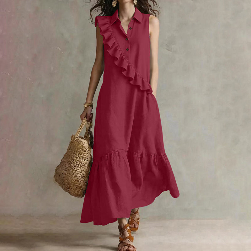 Women's Summer Sleeveless Dress with Front Ruffle