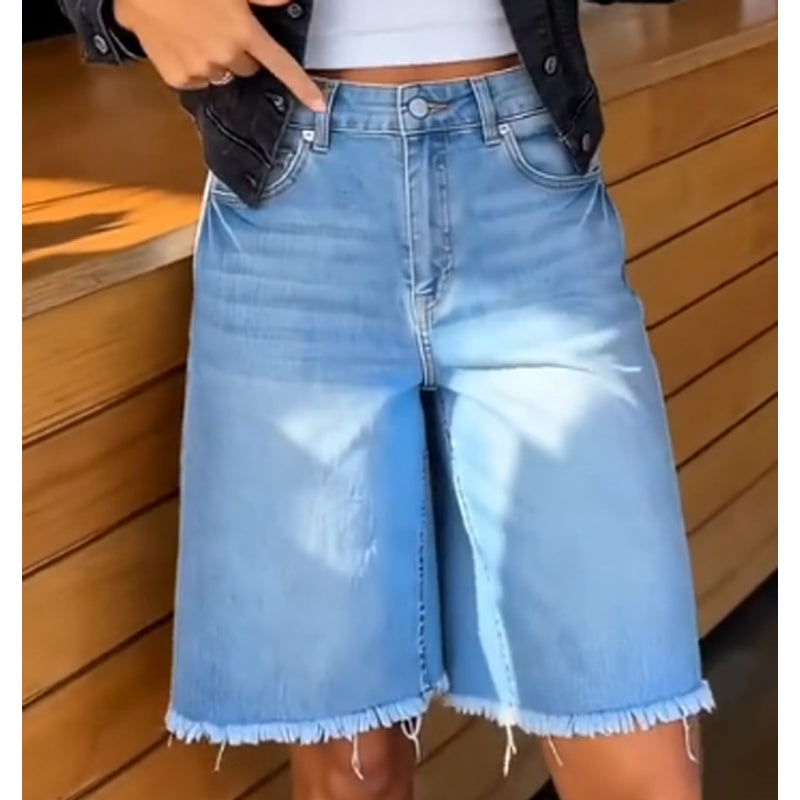 🔥Last-Day Sale-Women’s Casual High Waisted Fringed Denim Shorts