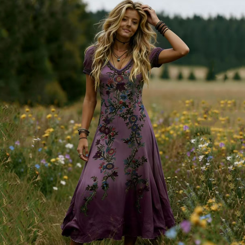 🔥New Arrivals & Special Offers-Women's Vintage V-Neck Floral Maxi Dress