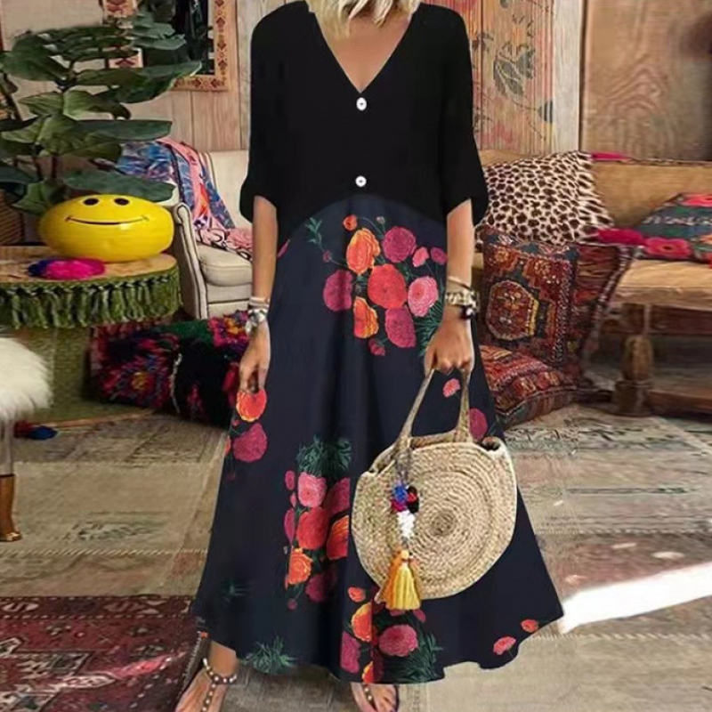 ⌛Limited-Time Offer-Women's Summer V-Neck Button-Up Maxi Dress