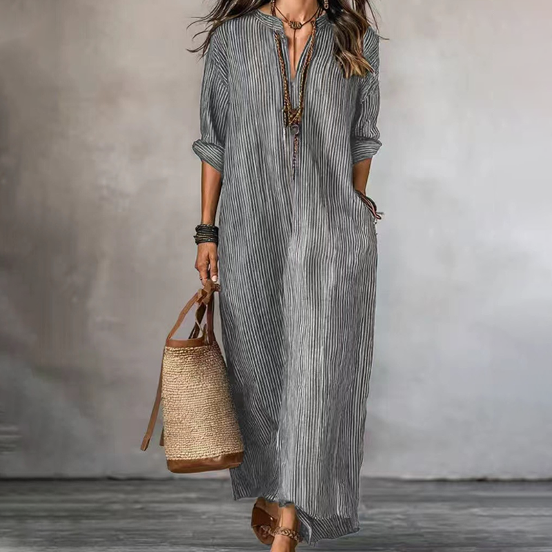 💥Last-Day Sale-Women's Striped V-Neck Maxi Dress