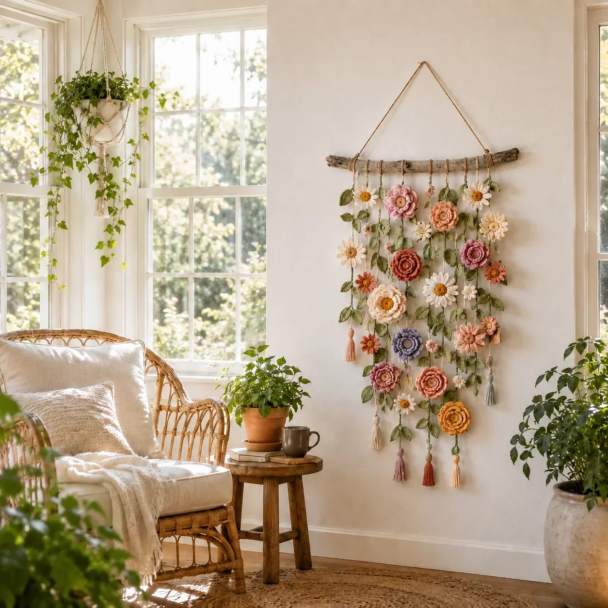 ⏳🌸LAST DAY SALE 60% OFF⚡50K+ SOLD💕💮Crochet Flower Wall Hanging Decor🖼️