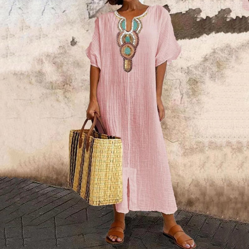 ⌛Limited-Time Offer-Women's Embroidered Maxi Dress with Front Slit