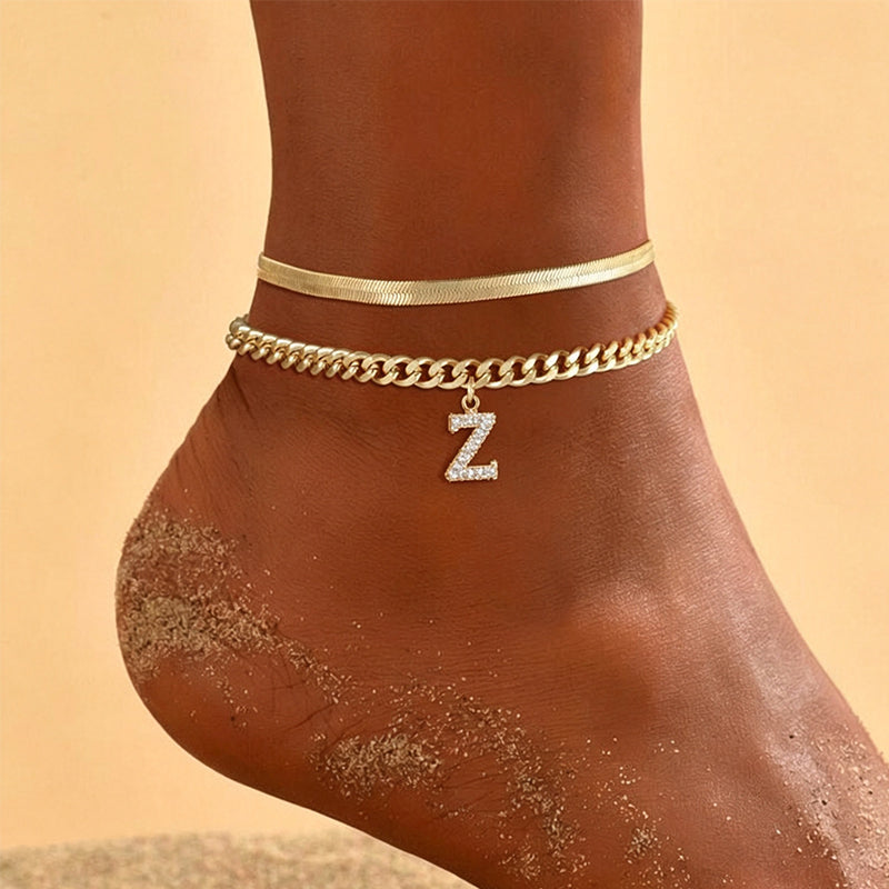 📢📢50% OFF !! ⏰ ✨ Dainty Layered Gold Initial Anklets – Elegant Design, Lightweight & Adjustable – Perfect for Everyday Charm & Gifting 💛