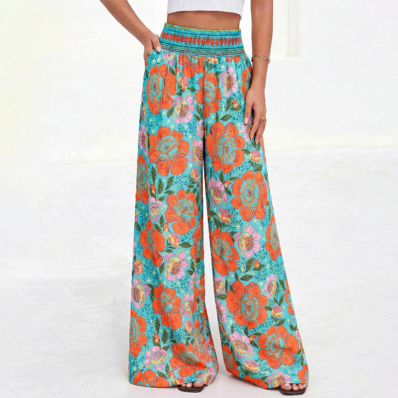 Women's Floral Print High-Waisted Wide-Leg Pants