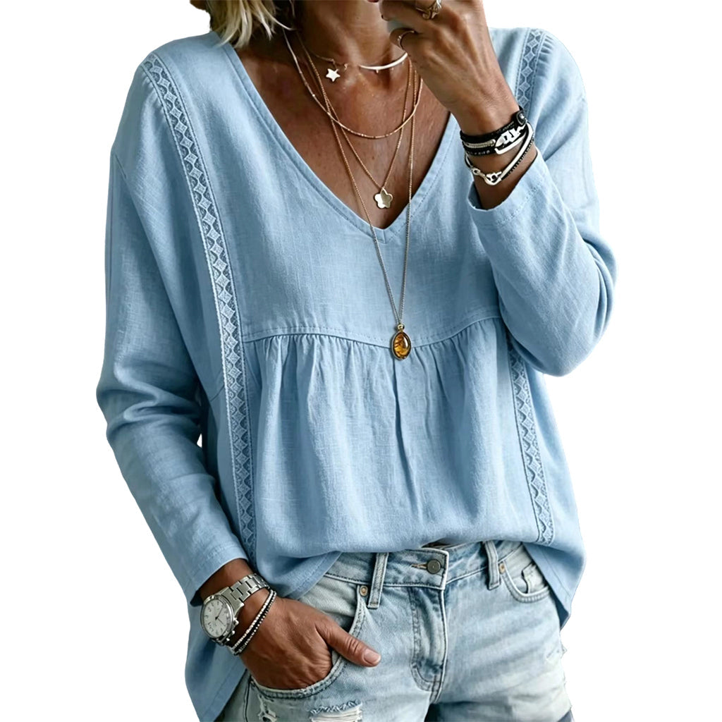 Women's Casual V-Neck Long Sleeve Blouse