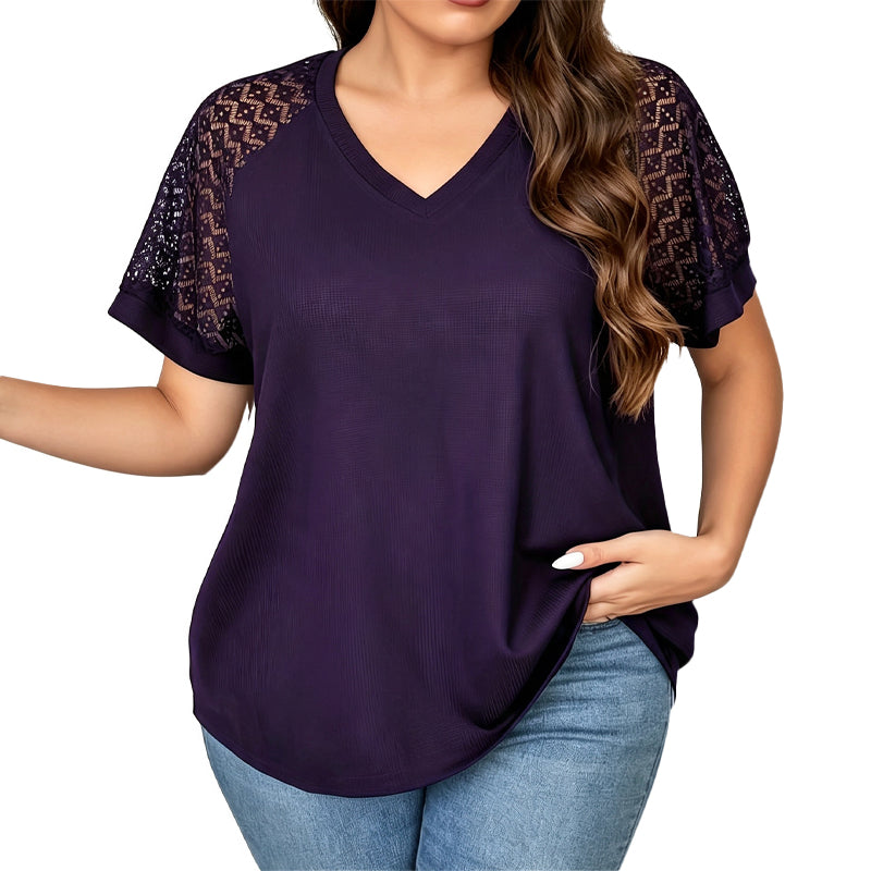 ⌛Limited-Time Offer-Women's Elegant Lace Patchwork V-Neck Top