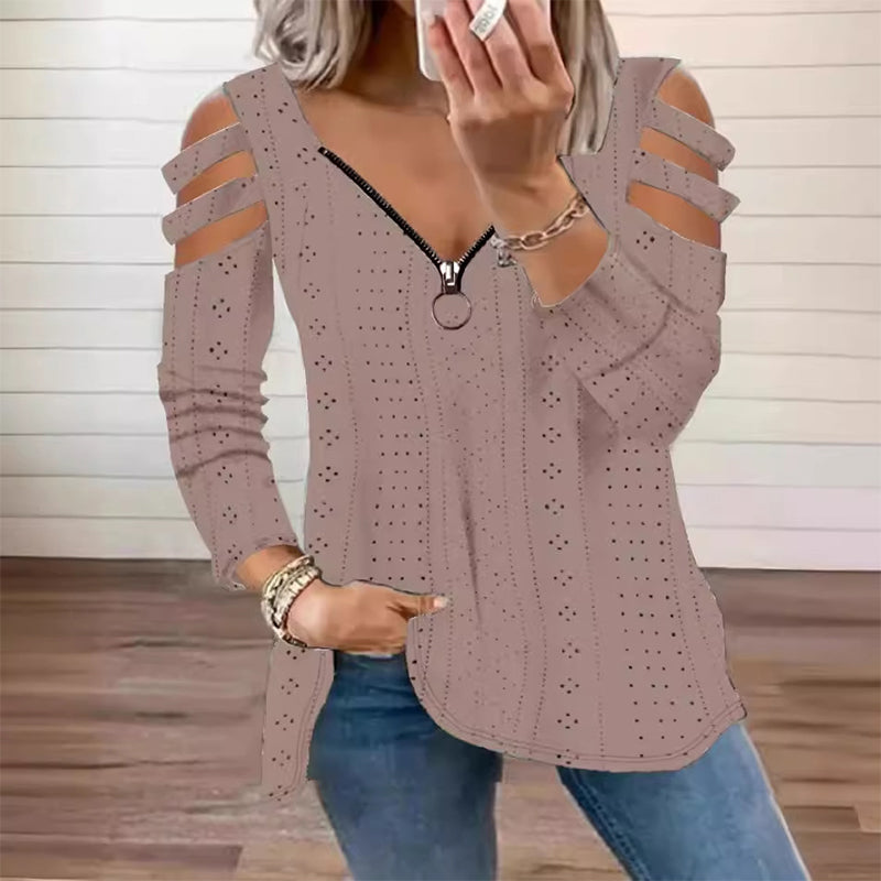 Luxury Comfort You Can Wear Anywhere ✨Women's Cold Shoulder Zipper T-Shirt