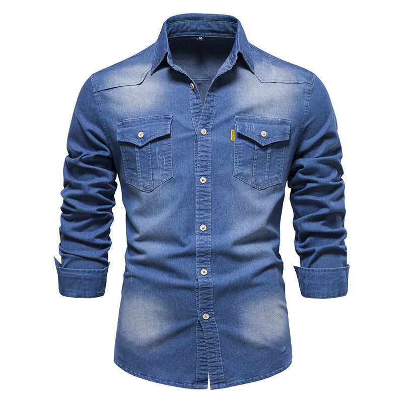 💯 Comfort Meets Quality | Men’s Soft Cotton-Blend Button-Front Denim Shirt
