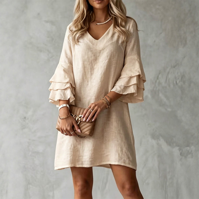 ✨ Effortless Style | Women’s Flattering V-Neck Ruffle-Sleeve Dress