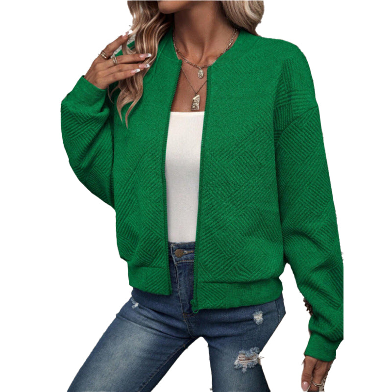 ✨ Easy Everyday Style | Women's Textured Zip-Up Baseball-Collar Jacket