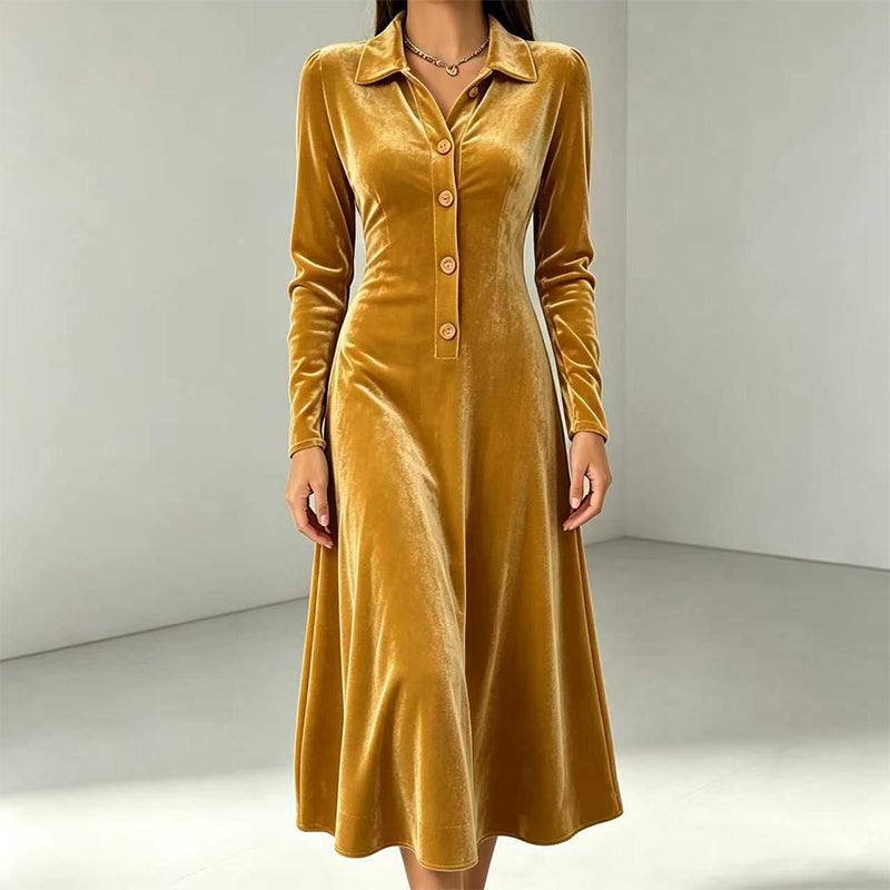 ✨ Timeless Elegance | Women's Button-Front Velvet A-Line Dress