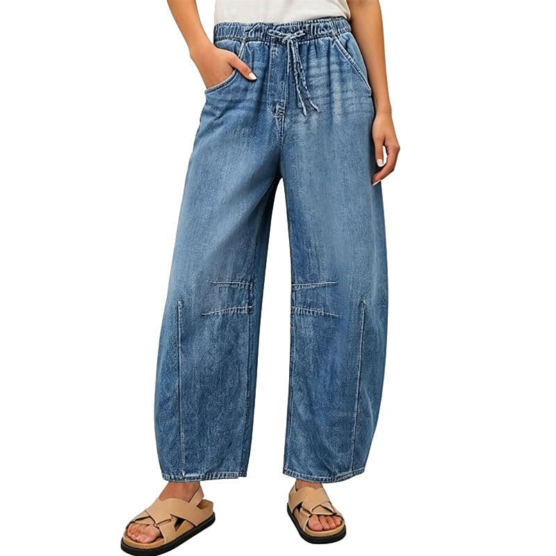 ๐ Pull On & Go | Women's Elastic-Waist Relaxed Wide-Leg Jeans