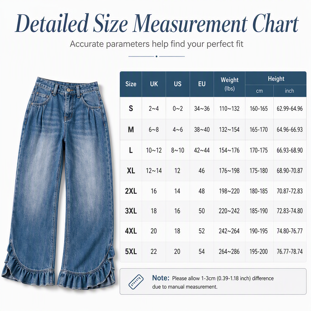 ⌛Limited-Time OfferWomen's Comfort Stretch Wide Leg Denim Pants with Pleated Waist and Ruffled Hem