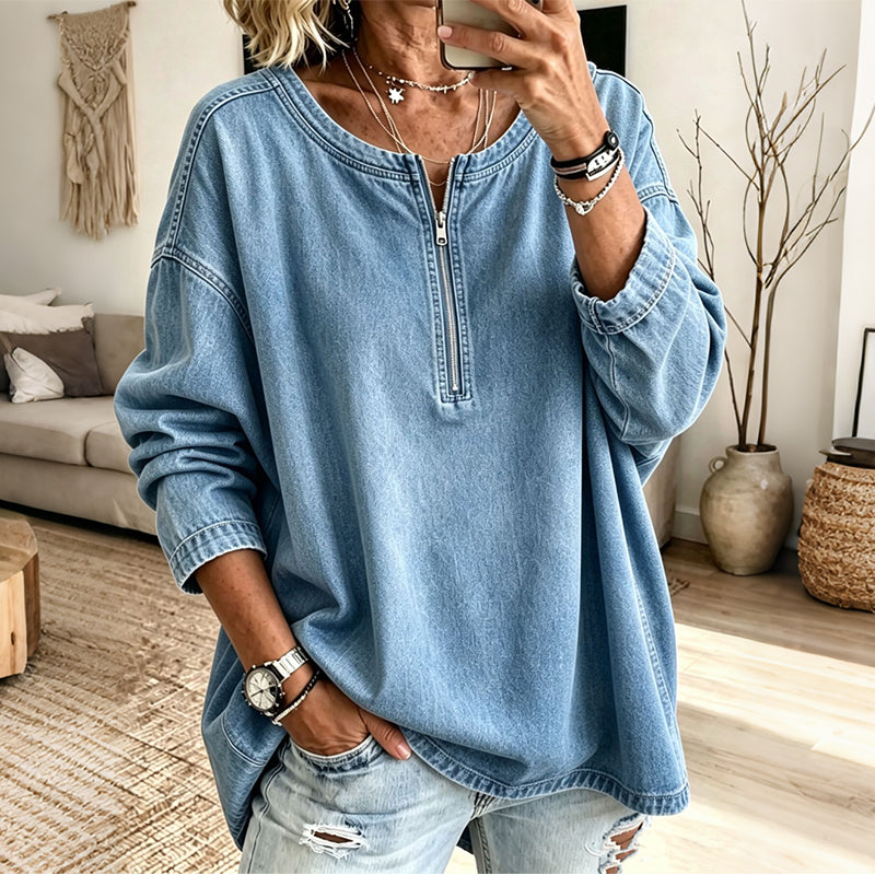 ✨ Modern Knit Detail | Women's Ribbed Knit Top with Asymmetrical Zipper