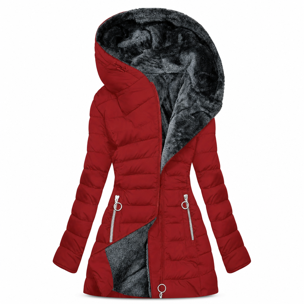 ❄️ Warm Without the Bulk | Women's Mid-Length Fleece-Lined Quilted Hooded Coat