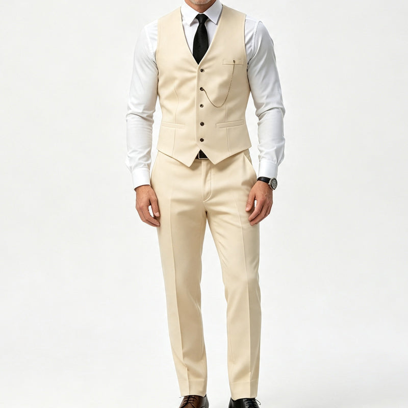 ✨ Refined from Head to Toe | Men’s Slim-Fit 3-Piece Formal Set with Pocket Chain Detail
