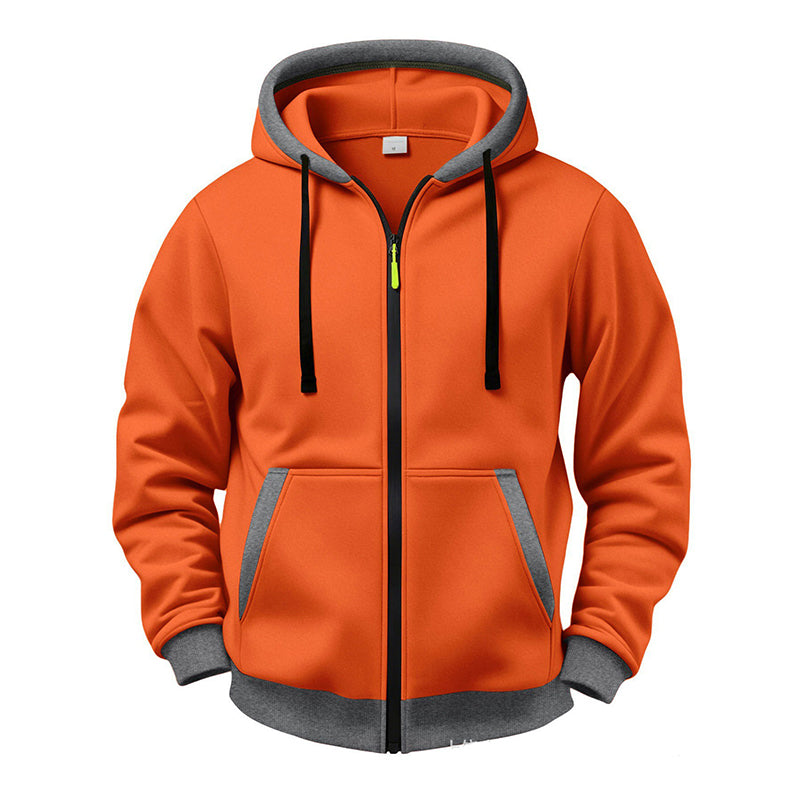 🔥 Everyday Warmth | Men’s Plush-Lined Full-Zip Hoodie with Drawstring Hood