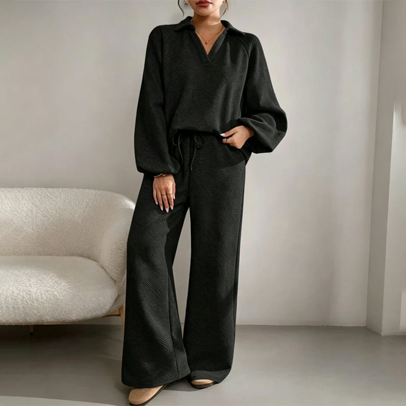 ✨ Textured Ease | Women’s Relaxed Wide-Leg 2-Piece Set
