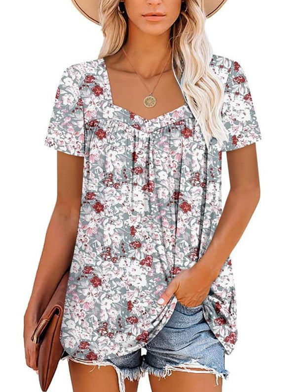 ⏰Hot Sale 50% Off-Women's Summer Pleated Printed Short-Sleeves(🔥Buy 2 get 5% off & Free shipping)