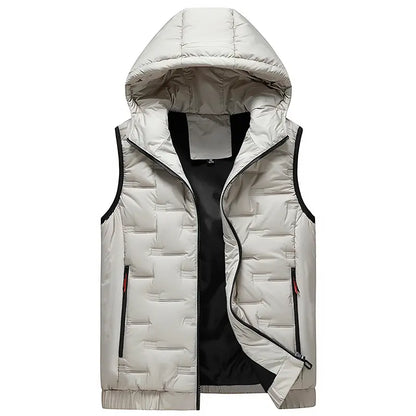 🧥 Men’s Slim-Fit Hooded Waistcoat - Sleeveless Front-Zip Gilet, Cozy