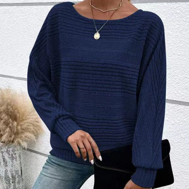 🌹Autumn Sale-49% Off🌹Solid Round-Neck Striped Top with Long Sleeves