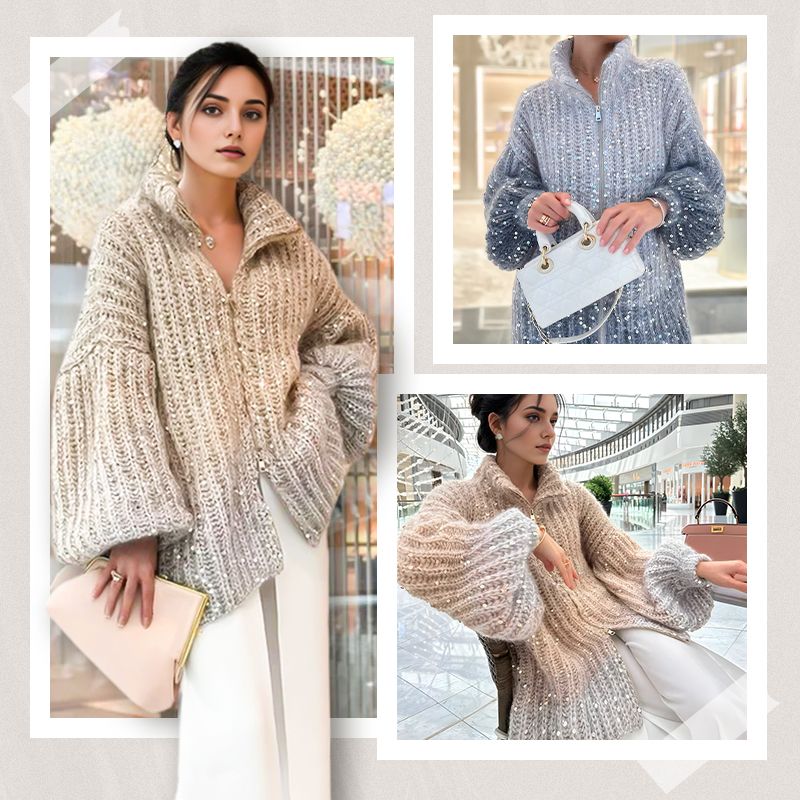 🎅Early Xmas Sales - 50% OFF🎄Fashion Sequin Full-Zipper Knit Sweater for Women - Free Shipping