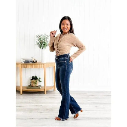 👖Hot Sale 50% Off🔥Vintage Double Button Frayed Hem Bootcut Jeans