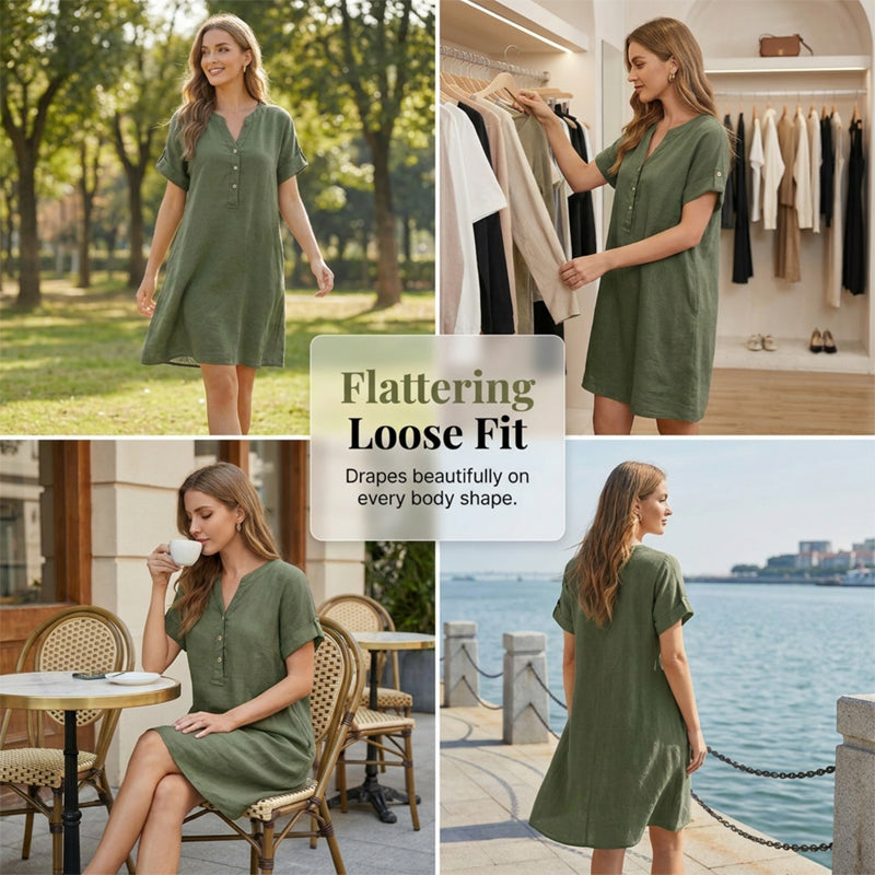 🥳2026 HOT SALE🥳Women's V-Neck Tunic Dress – Relaxed Fit, Pockets & Breathable