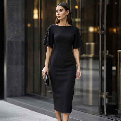 ⌛Limited-Time Offer-Women Elegant Boat Neck Flutter Sleeve Dress