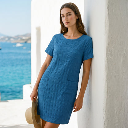 ⌛Limited-Time Offer-Women's Round Neck Textured Knee-Length Dress