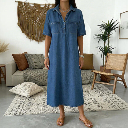 👗 49% OFF NOW! 👖 Casual Pocket Denim Midi Shirt Dress – Soft denim & relaxed fit – Functional pockets, perfect for everyday casual – comfortable and versatile ✨🌸