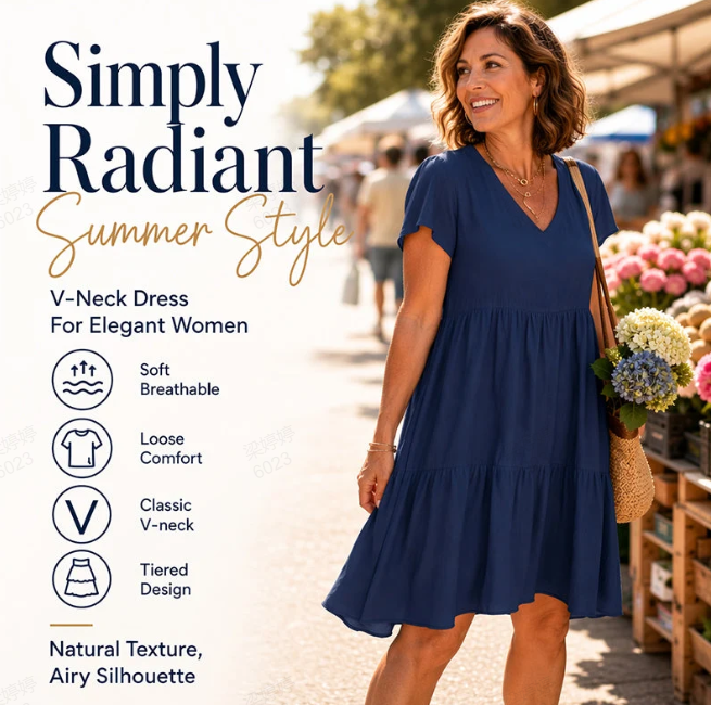 🎉Limited Sale 50% OFF⏳💝Women‘s V-neck Casual Dress With Short Sleeves
