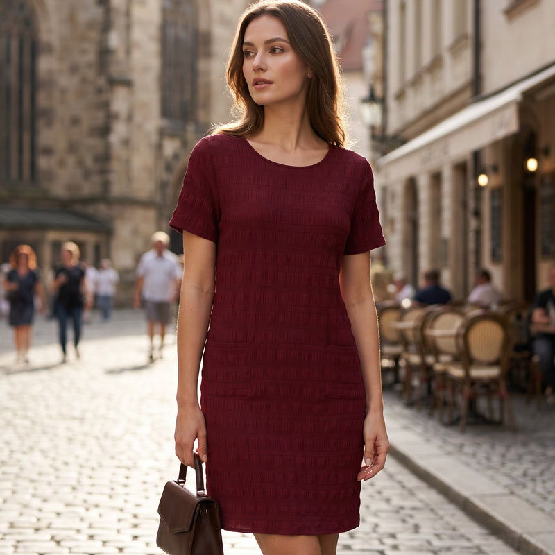 ⌛Limited-Time Offer-Women's Round Neck Textured Knee-Length Dress