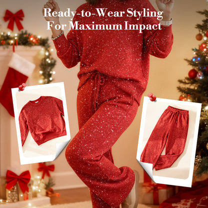 ⏰Last Day Sale - 49% OFF✨Women's Glitter Pullover Sweater & Pants 2-Piece Set