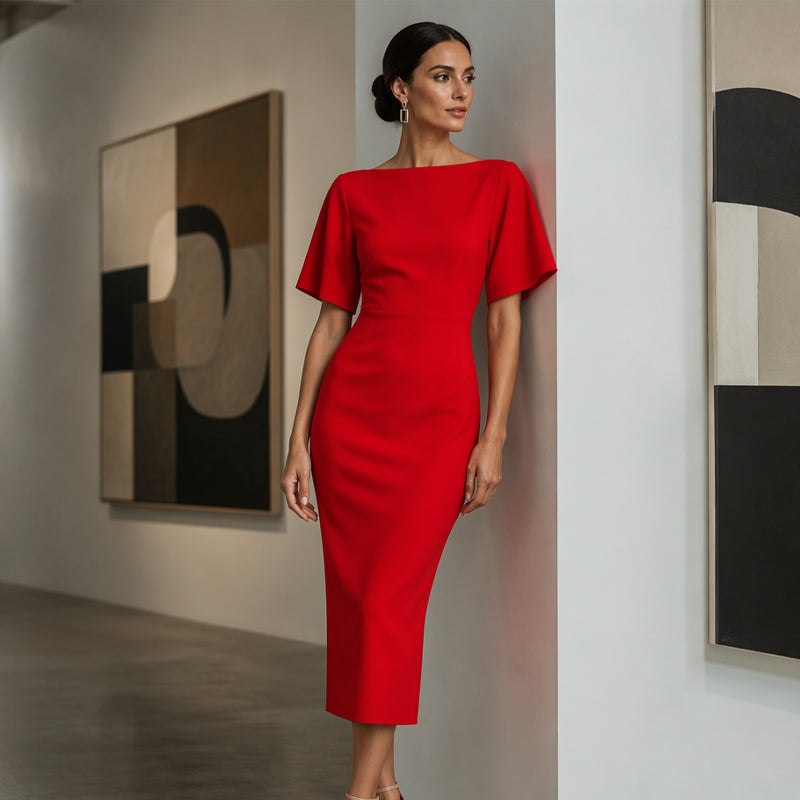⌛Limited-Time Offer-Women Elegant Boat Neck Flutter Sleeve Dress