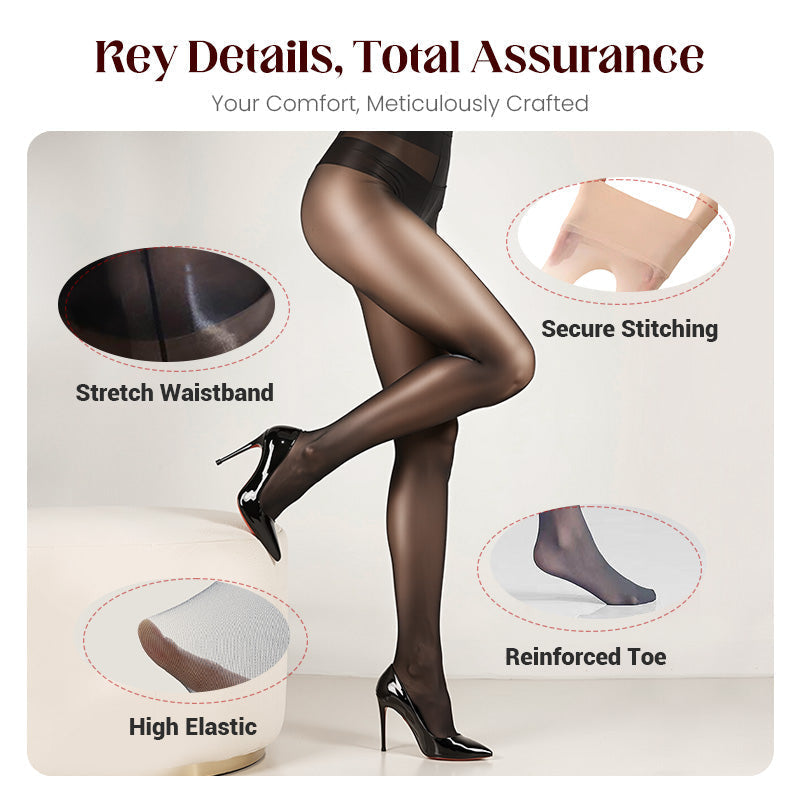 💖 Everyday Comfort | Women's High-Waisted Sheer Shiny Tights – Buy 1 Get 1 Free