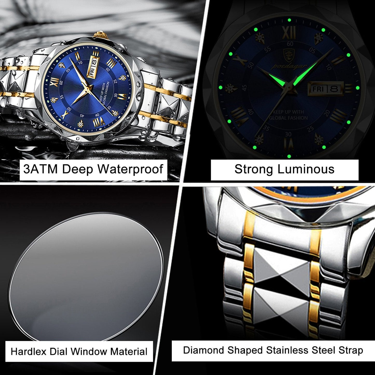 ⌛Limited-Time Offer-Waterproof Luminous Stainless Steel Two-tone Quartz Men's Watch